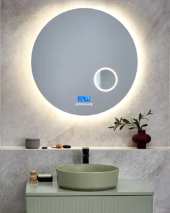 LED-badeværelsesspejl FIXIN 80 cm 80 cm Med indbygget Bluetooth-højttaler Sølv