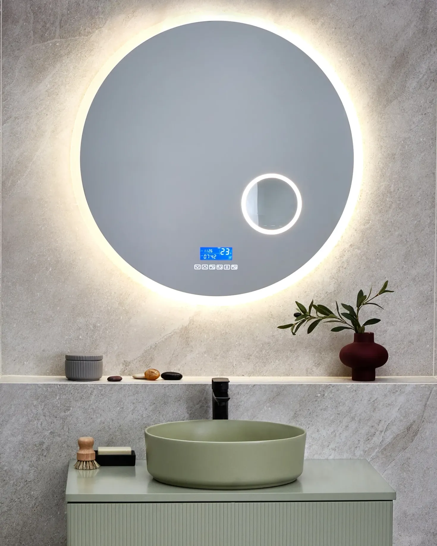 LED-badeværelsesspejl FIXIN 80 cm 80 cm Med indbygget Bluetooth-højttaler Sølv