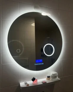 LED-badeværelsesspejl FIXIN 80 cm 80 cm Med indbygget Bluetooth-højttaler Sølv