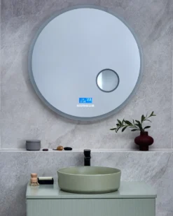 LED-badeværelsesspejl FIXIN 80 cm 80 cm Med indbygget Bluetooth-højttaler Sølv