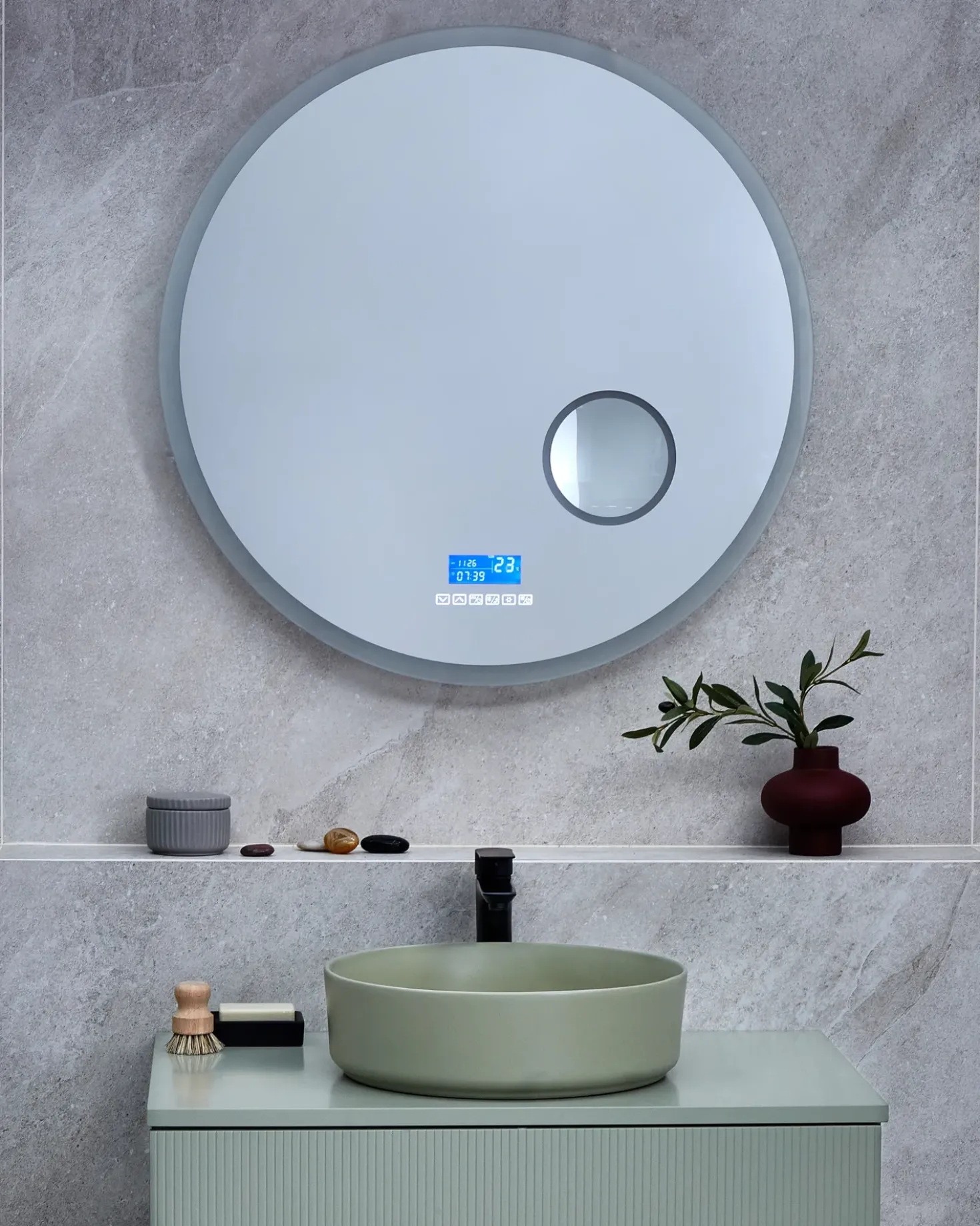 LED-badeværelsesspejl FIXIN 80 cm 80 cm Med indbygget Bluetooth-højttaler Sølv