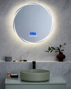 LED-badeværelsesspejl TANAY 60 cm 60 cm Med indbygget Bluetooth-højttaler Sølv