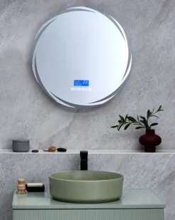 LED-badeværelsesspejl TANAY 60 cm 60 cm Med indbygget Bluetooth-højttaler Sølv