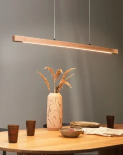 LED-pendel lampe STEWARTS Med fjernbetjening Med dæmpning Egetræ Lysebrun