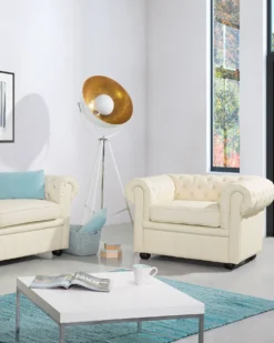 Lænestol CHESTERFIELD Ægte læder Lys Beige