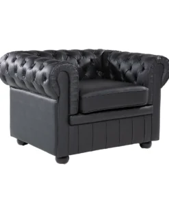 Lænestol CHESTERFIELD Ægte læder Sort