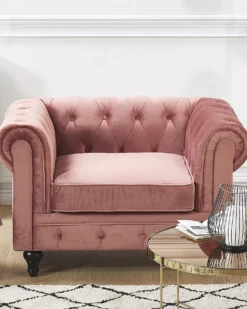 Lænestol CHESTERFIELD Velour Lyserød