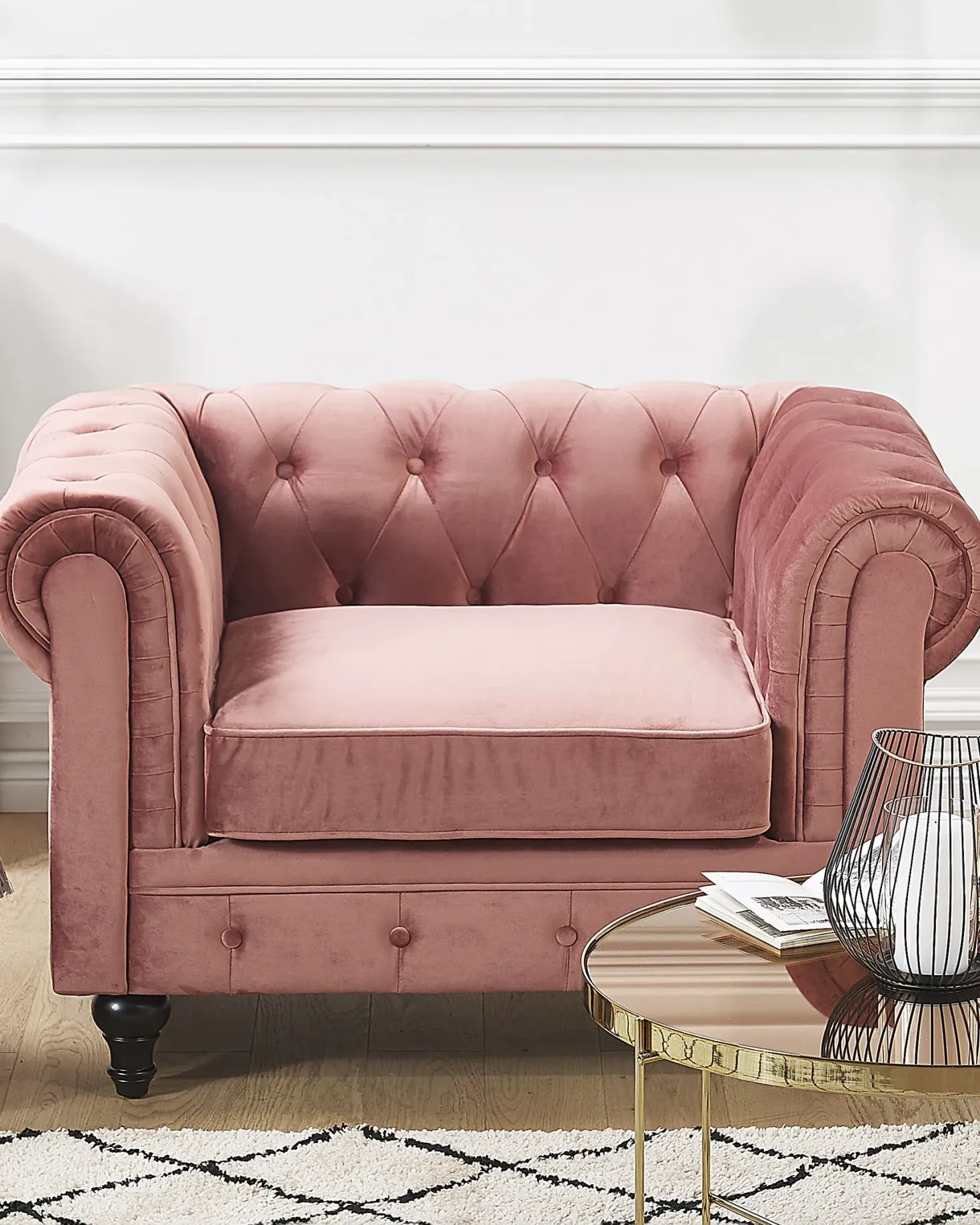 Lænestol CHESTERFIELD Velour Lyserød