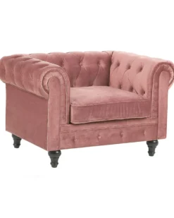 Lænestol CHESTERFIELD Velour Lyserød