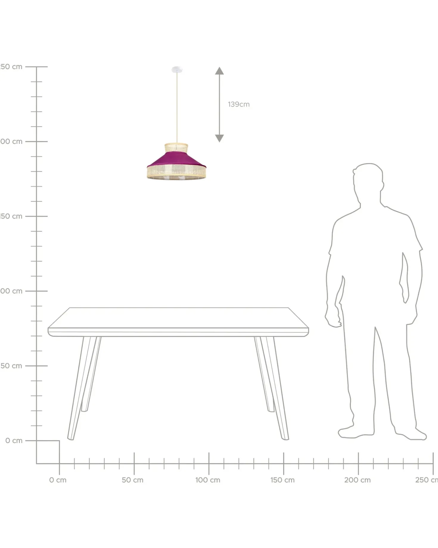 Loftlampe BATALI Rattan Fuchsia