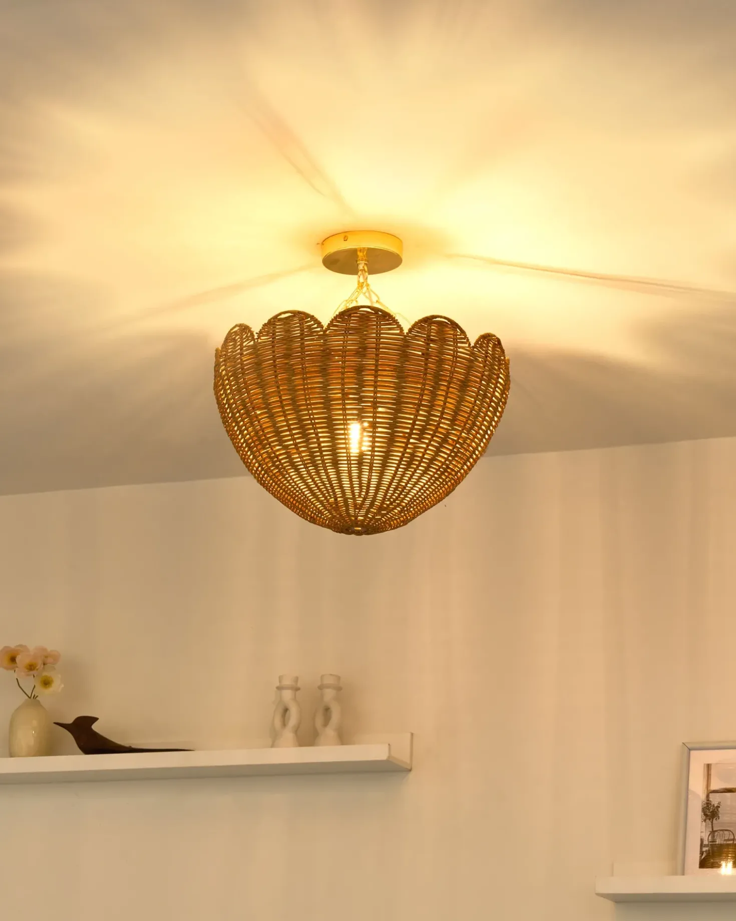 Loftlampe MANDEKAL Rattan Naturlig