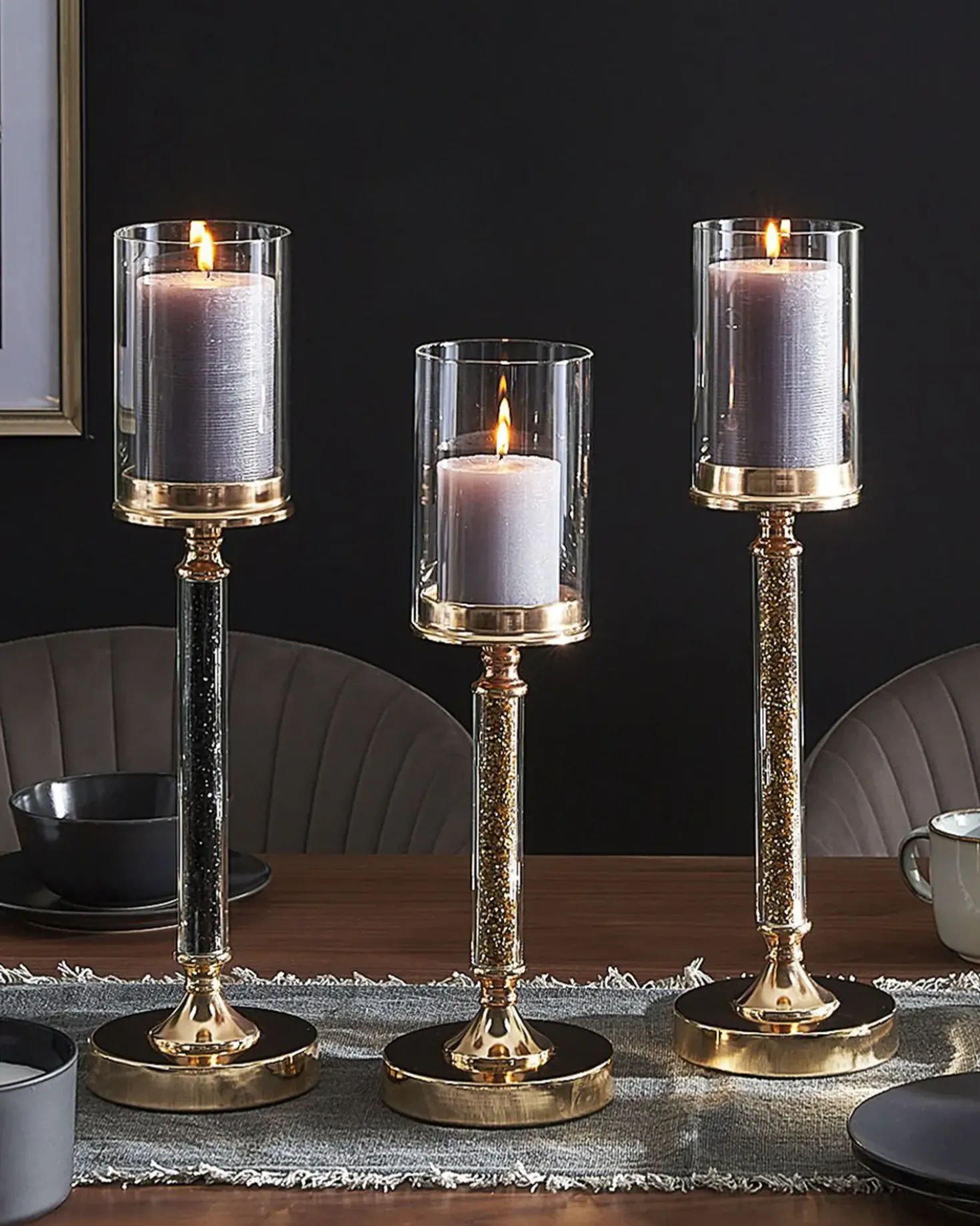 Lysestage ABBEVILLE Glas 41 cm Guld