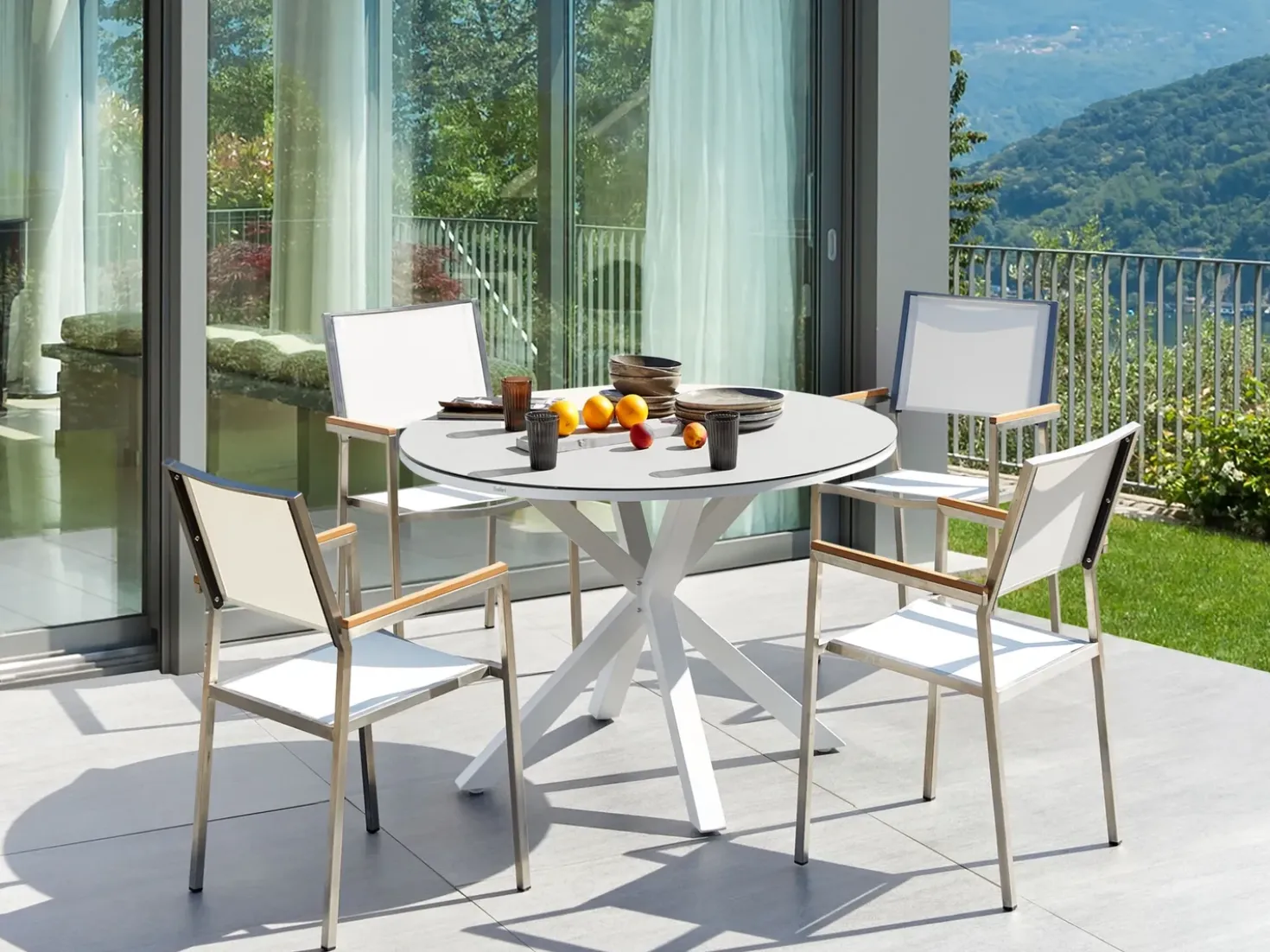 MALETTO/GROSSETO 4 personers Havemøbelsæt Hvid/beige Metal Marmor effekt