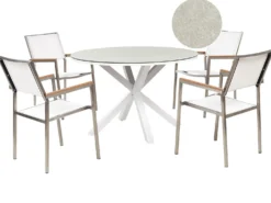 MALETTO/GROSSETO 4 personers Havemøbelsæt Hvid/beige Metal Marmor effekt
