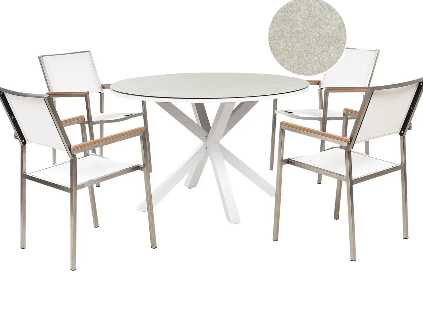 MALETTO/GROSSETO 4 personers Havemøbelsæt Hvid/beige Metal Marmor effekt