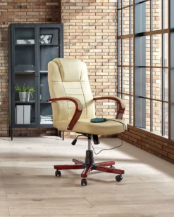 Massagestol DIAMOND med varme Ægte læder Beige