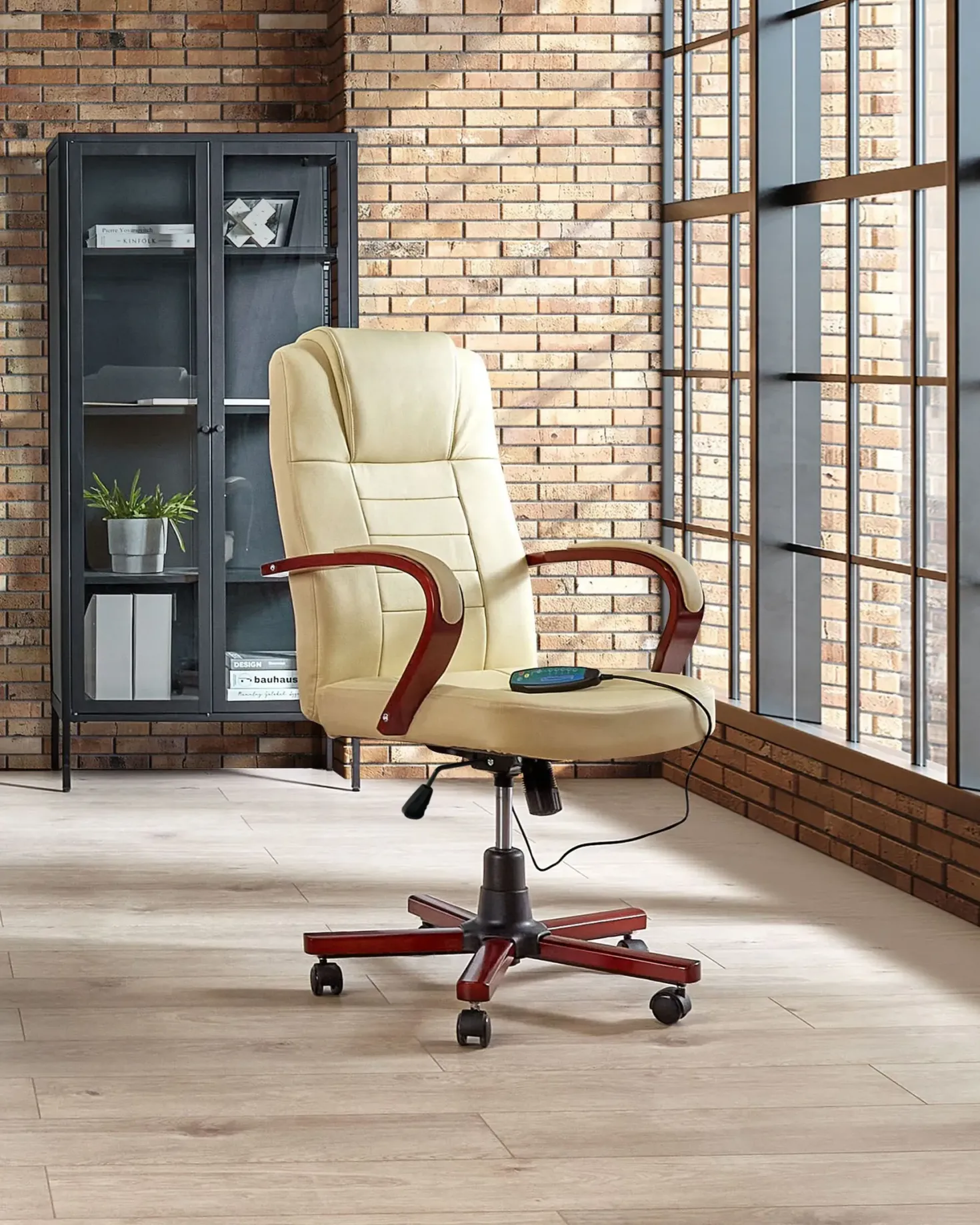 Massagestol DIAMOND med varme Ægte læder Beige