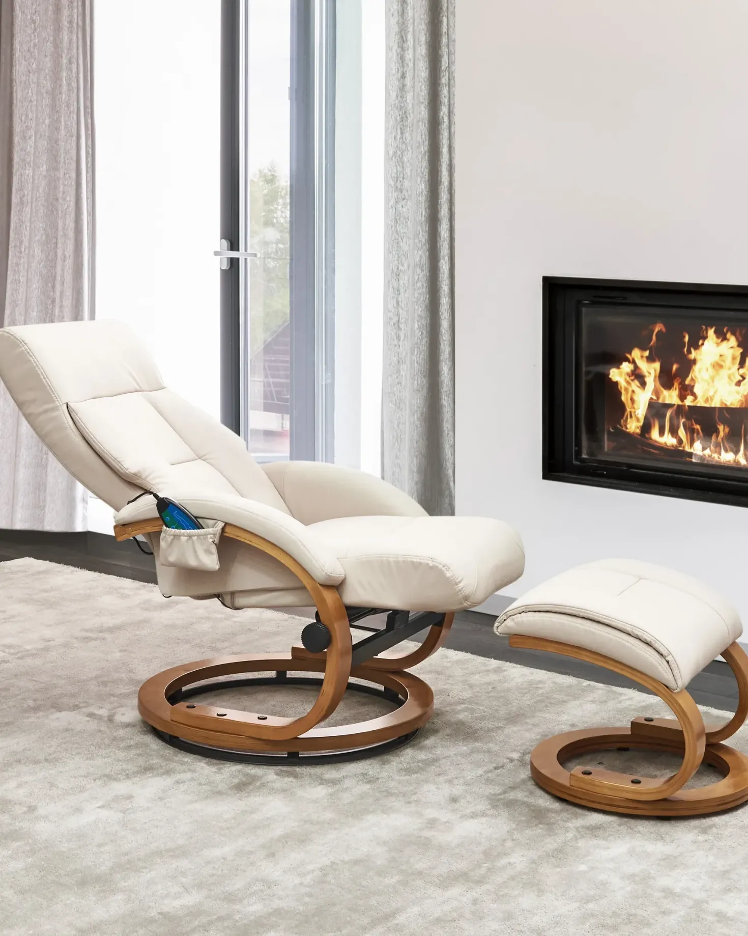 Massagestol FORCE med fodskammel Kunstlæder Lys Beige