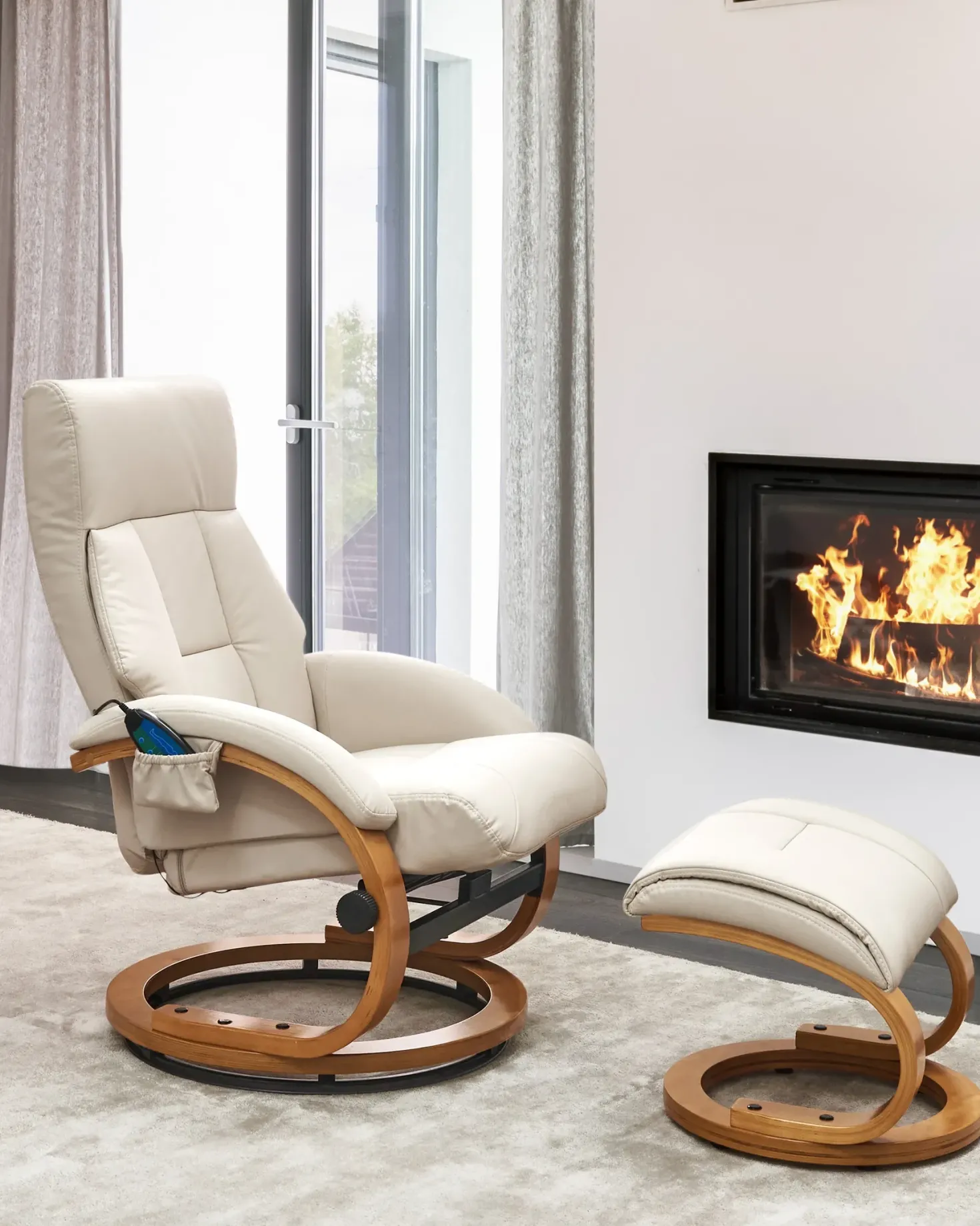 Massagestol FORCE med fodskammel Kunstlæder Lys Beige