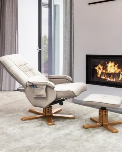 Massagestol RELAXPRO med fodskammel Kunstlæder Lys Beige