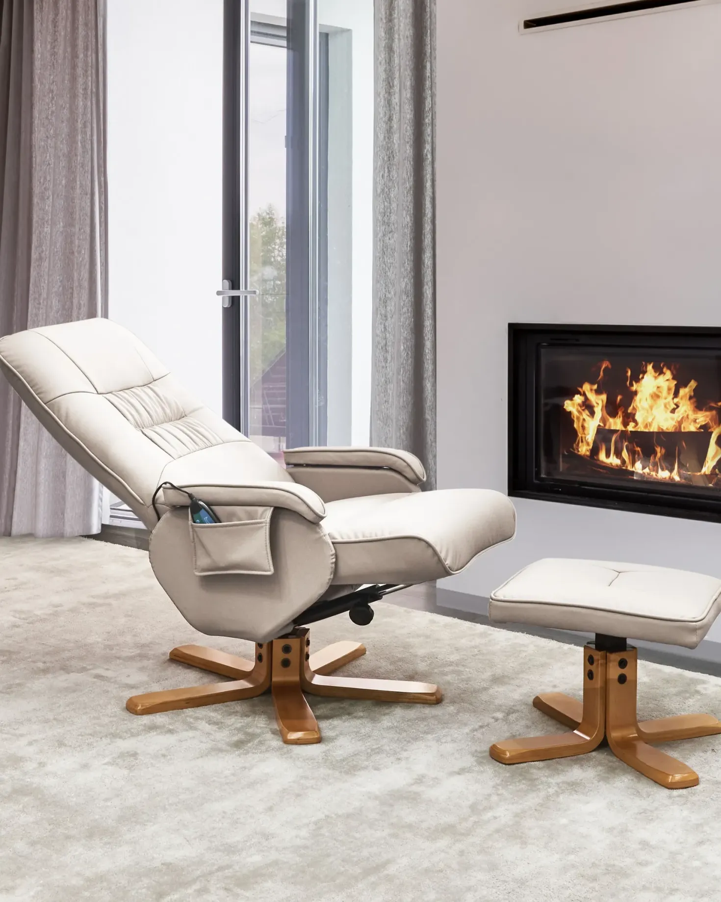 Massagestol RELAXPRO med fodskammel Kunstlæder Lys Beige