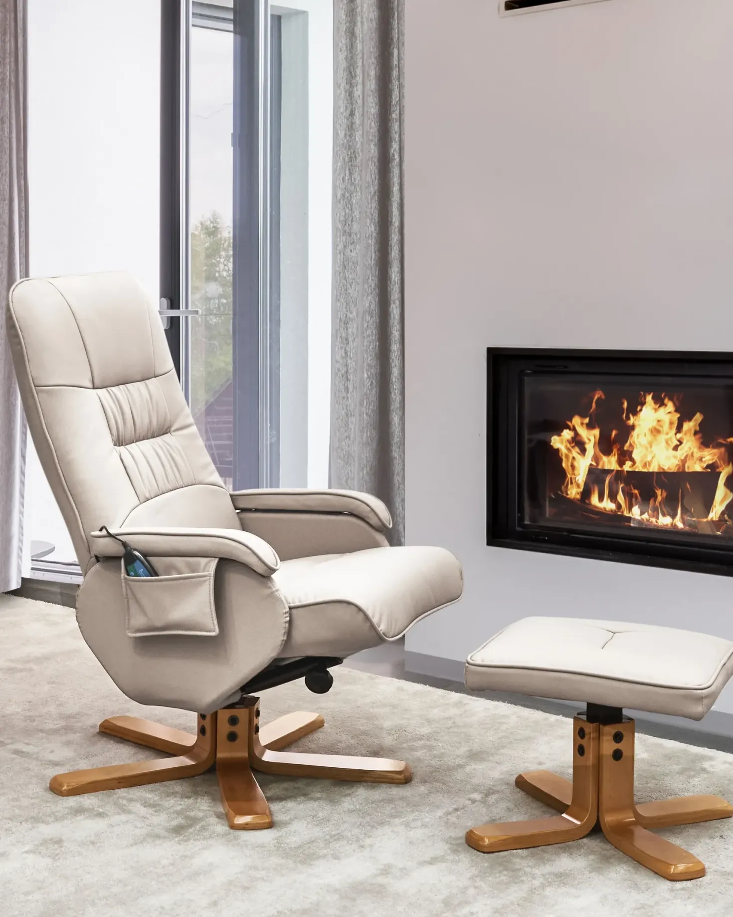 Massagestol RELAXPRO med fodskammel Kunstlæder Lys Beige