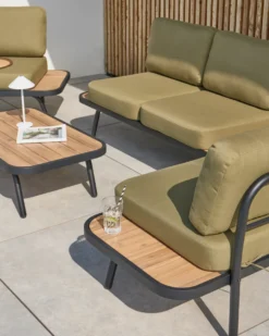 MINOZZO 4 personers Loungesæt med bord Olivengrøn Certificeret akacietræ