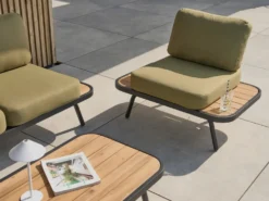 MINOZZO 4 personers Loungesæt med bord Olivengrøn Certificeret akacietræ