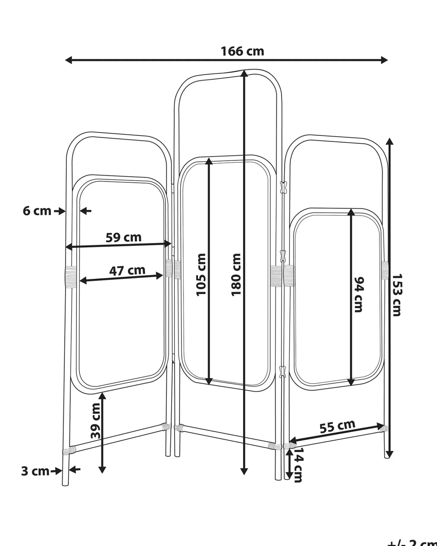 3 panelers rumdeler CARPI Naturlig 166 cm 180 cm
