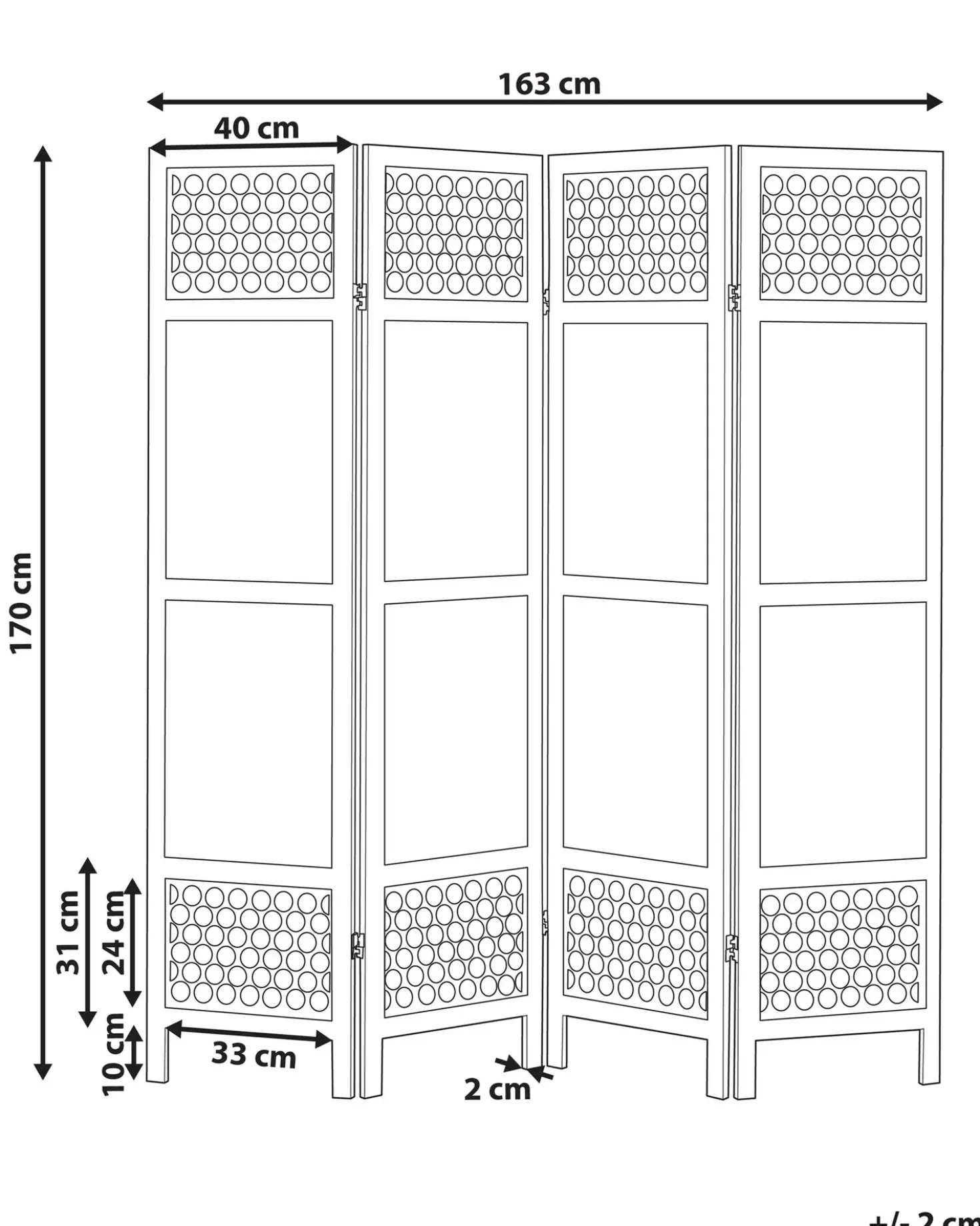 4 panelers rumdeler CERTOSA Lysebrun 163 cm 170 cm