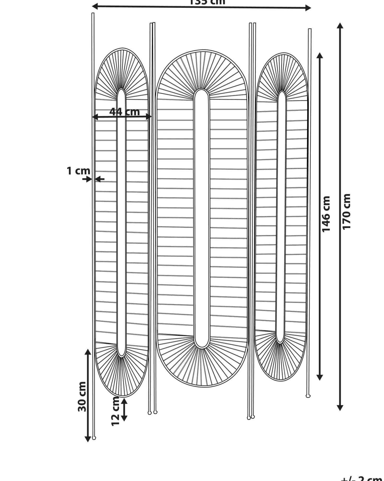 3 panelers rumdeler NOALE Sort 135 cm 170 cm