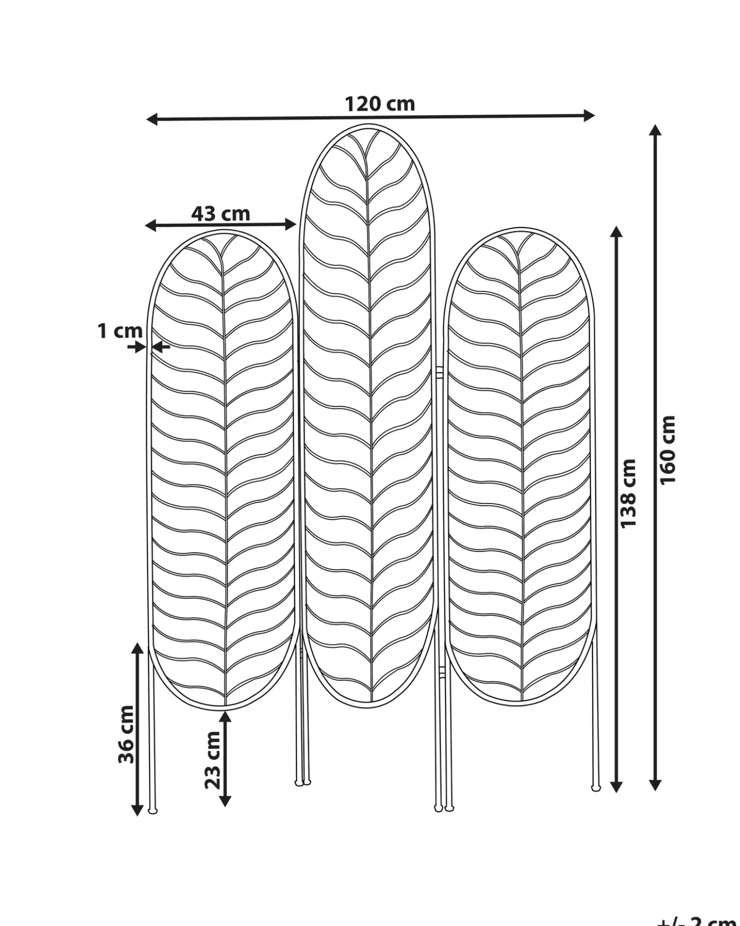 3 panelers rumdeler PESCIA Guld 120 cm 160 cm