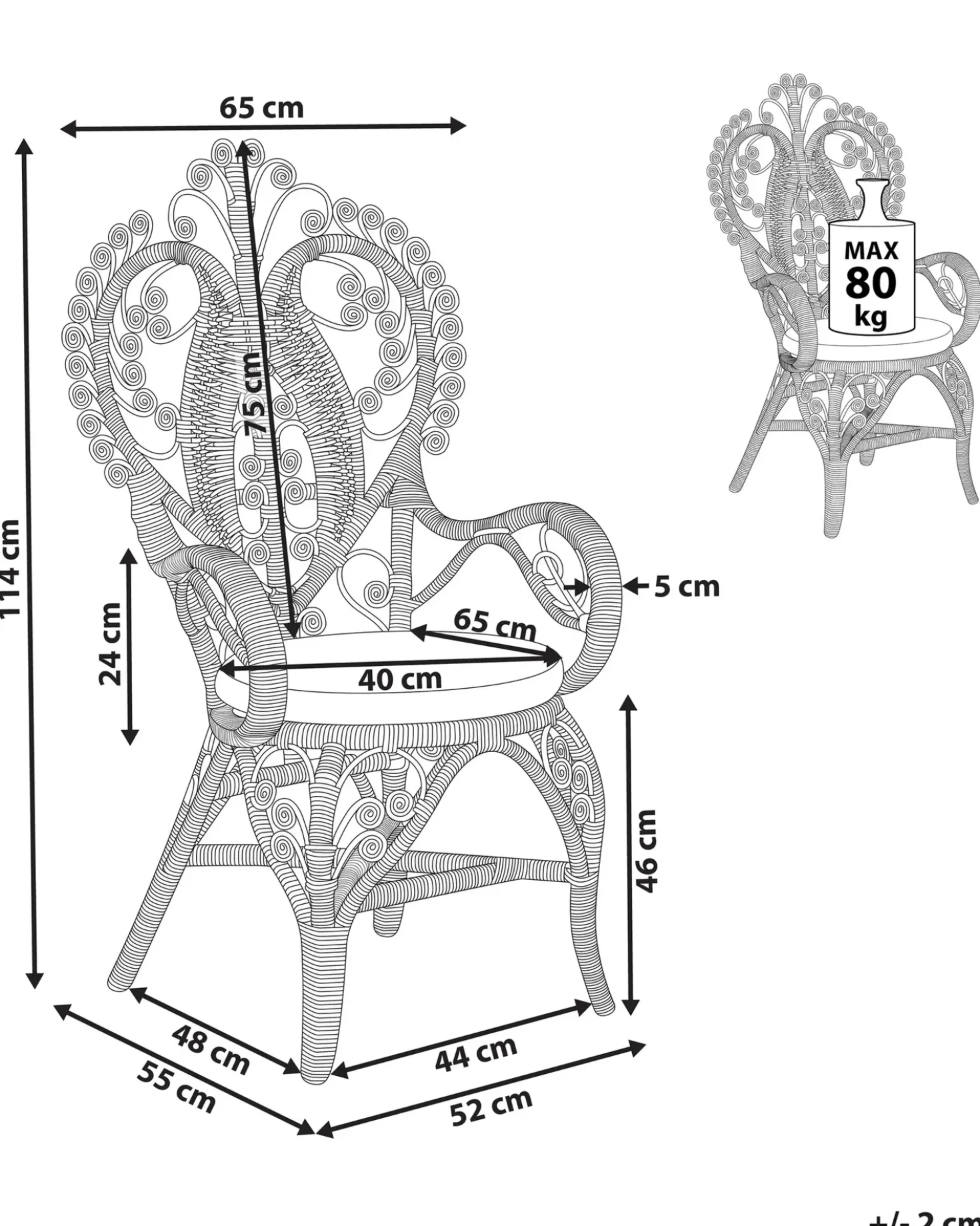 Påfuglestol CARRARA Rattan Naturlig