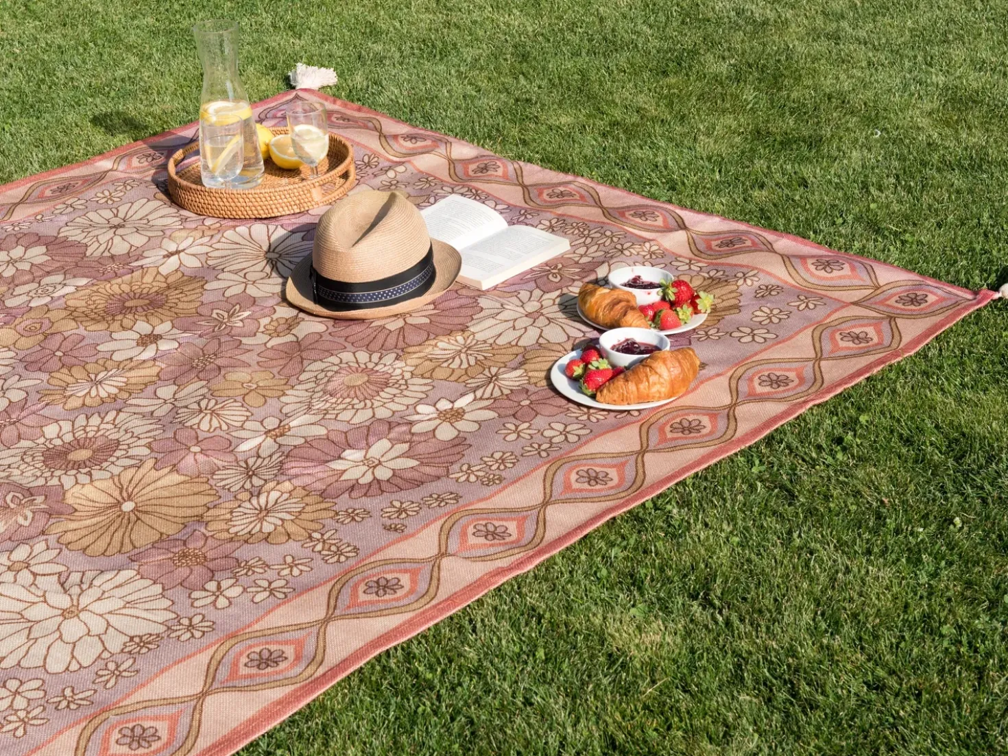Picnic tæppe LASHARI 200 x 200 cm Ferskenagtig lyserød