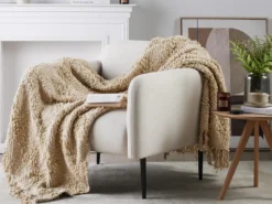 Plaid VELLA Bomuld 150 x 200 cm Beige