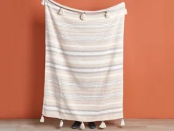 Plaid YARSELI Bomuld 130 x 170 cm Beige