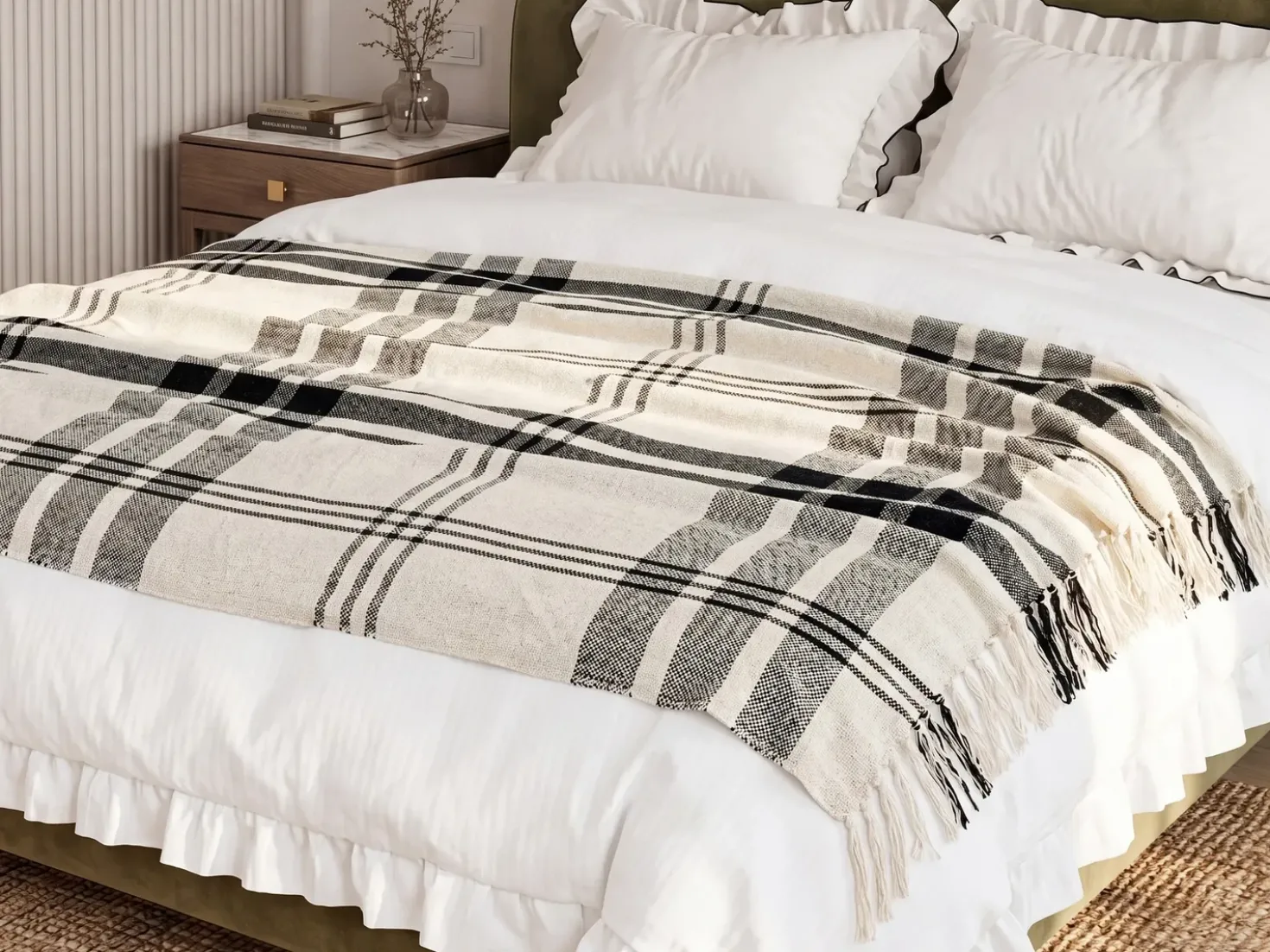 Plaid YUVALI Bomuld 130 x 170 cm Hvid