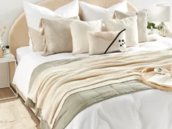Plaid ASAKA Bomuld 130 x 180 cm Beige