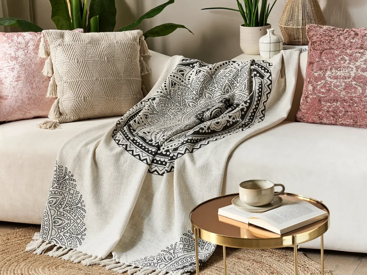 Plaid BERHAMPORE Bomuld 130 x 180 cm Beige
