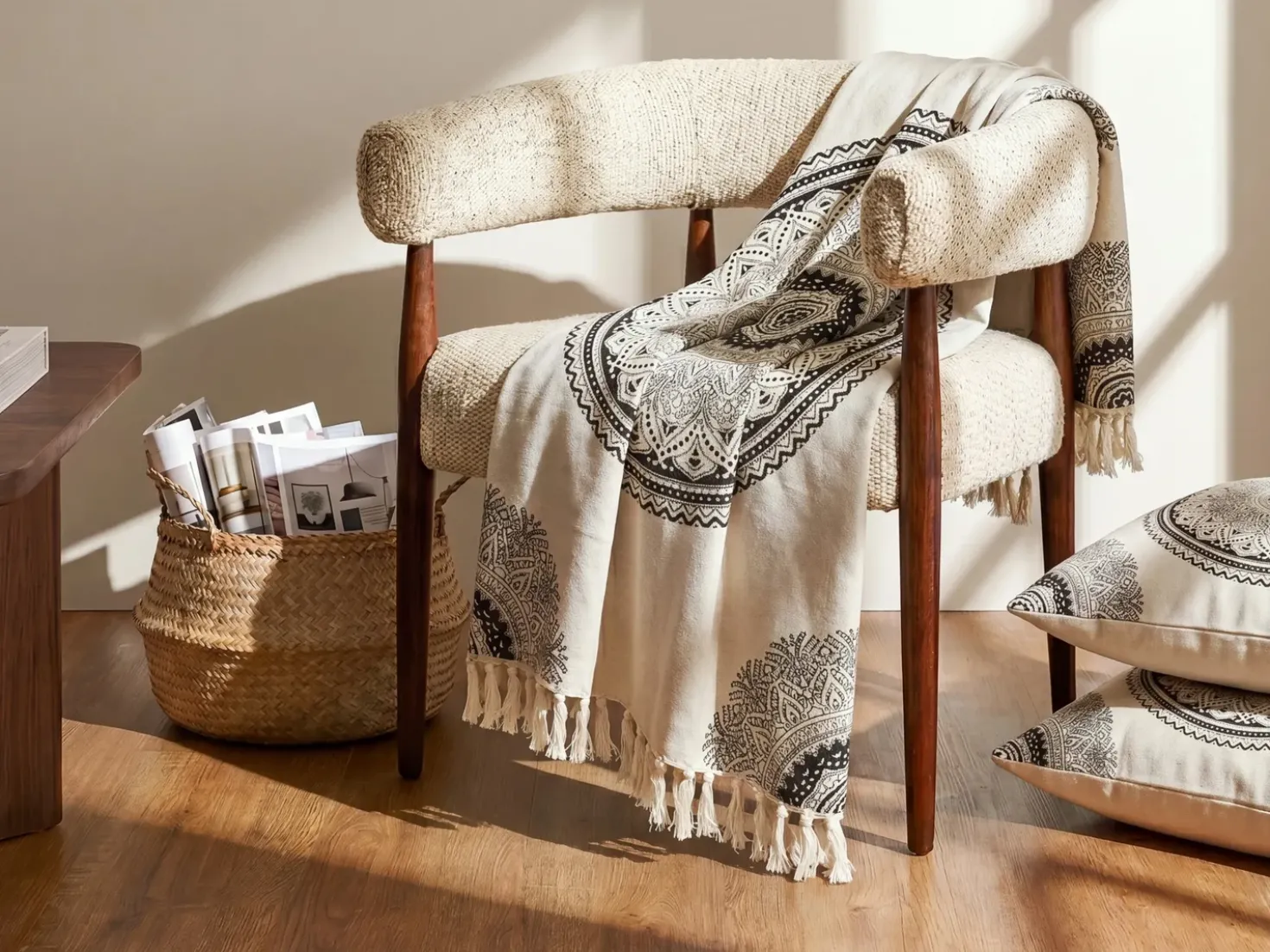 Plaid BERHAMPORE Bomuld 130 x 180 cm Beige