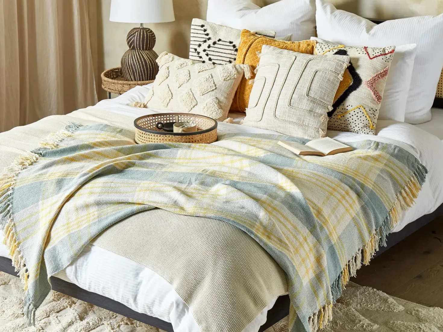 Plaid BETALI Bomuld 125 x 150 cm Gul