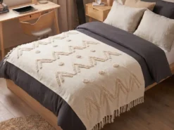 Plaid FATEHPUR Bomuld 130 x 180 cm Beige