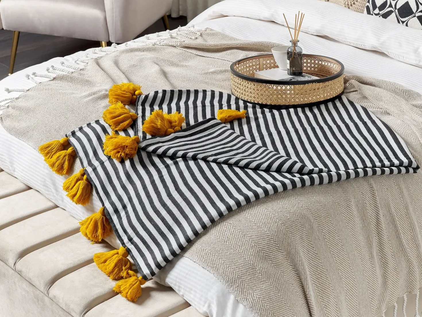 Plaid SUNWAL 130 x 170 cm Sort/hvid