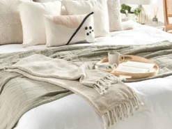 Plaid TILMI Bomuld 130 x 160 cm Lys Beige