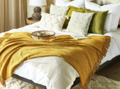 Plaid YARSA Bomuld 125 x 150 cm Sennepsgul
