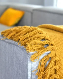 Plaid YARSA Bomuld 125 x 150 cm Sennepsgul