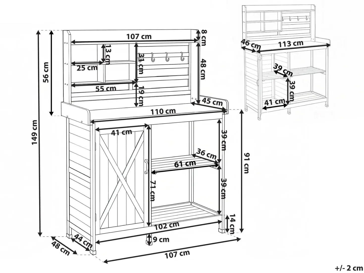 Plantebord MELDOLA Ædelgran 149 cm 113 cm Lysebrun