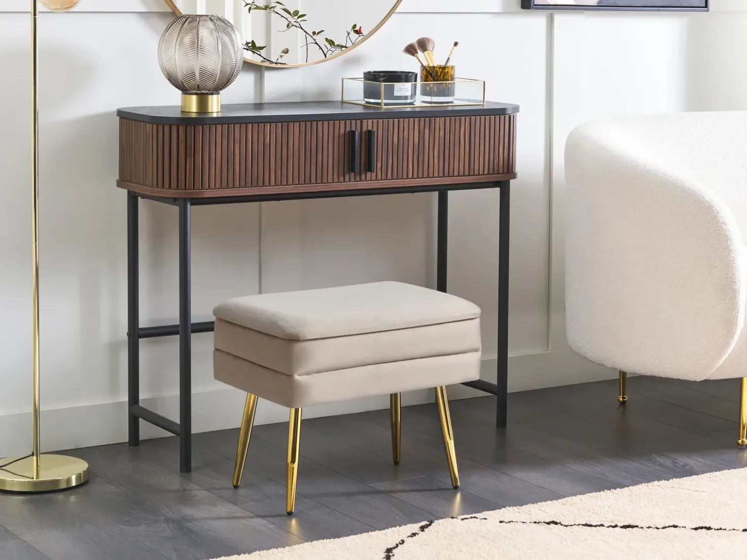 Polstret bænk med opbevaring ODESSA Velour Beige