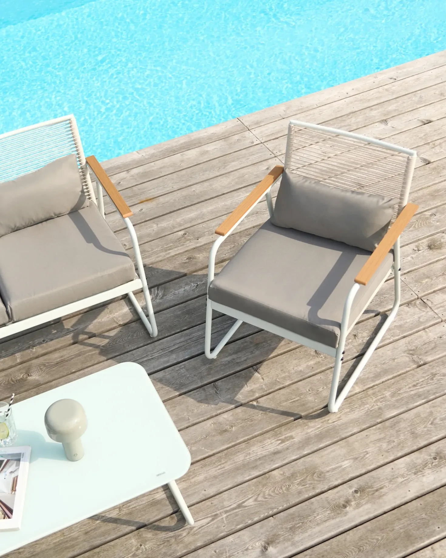 POMONTE 4 personers Loungesæt med bord Hvid Metal