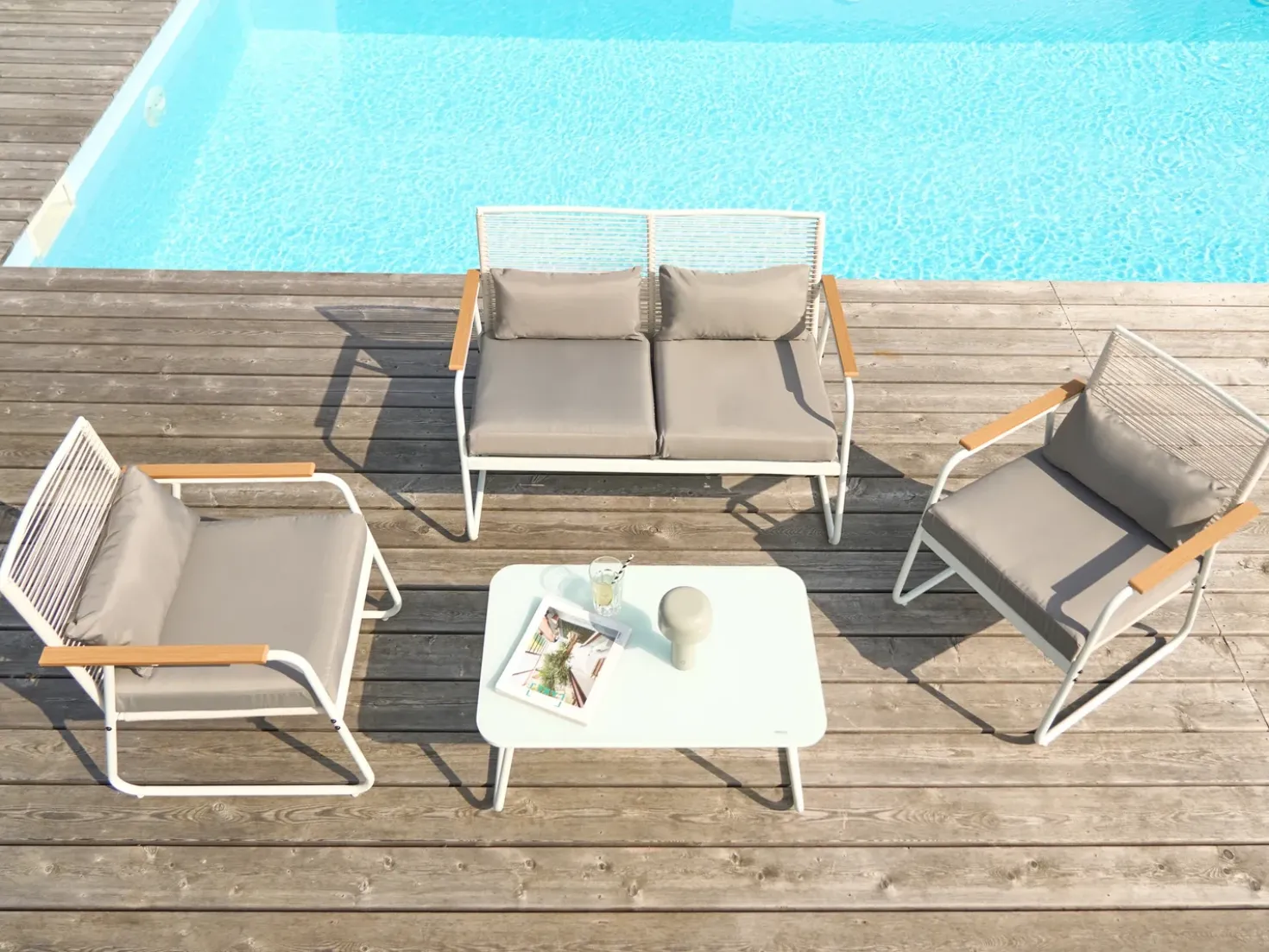 POMONTE 4 personers Loungesæt med bord Hvid Metal